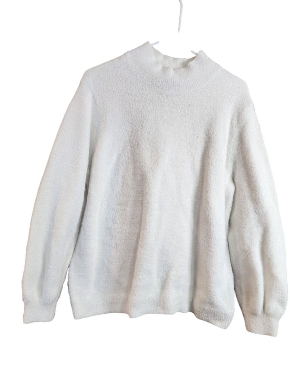 Lands End Super Fuzzy Mock Turtle Neck Sweater White Womens Plus Size 18